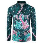 Personalised Hereditary Cancer Awareness Button Sweatshirt Hope Ribbon With Aussie Teal Duncan Coral