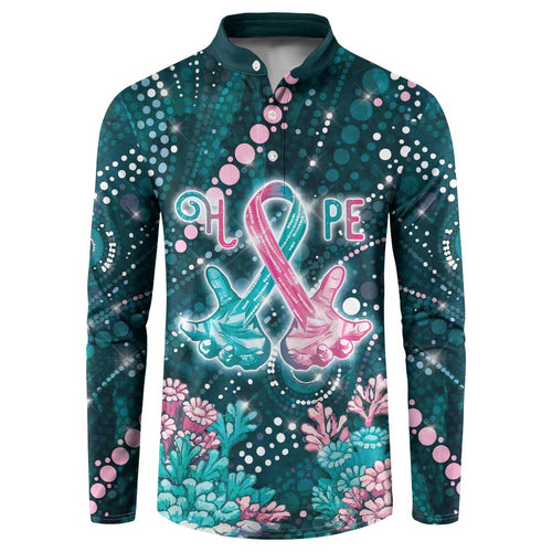 Personalised Hereditary Cancer Awareness Button Sweatshirt Hope Ribbon With Aussie Teal Duncan Coral