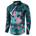 Personalised Hereditary Cancer Awareness Button Sweatshirt Hope Ribbon With Aussie Teal Duncan Coral