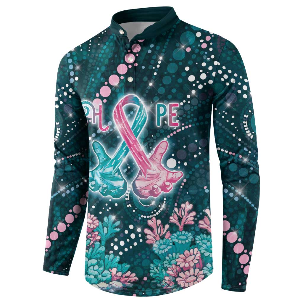 Personalised Hereditary Cancer Awareness Button Sweatshirt Hope Ribbon With Aussie Teal Duncan Coral