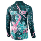 Personalised Hereditary Cancer Awareness Button Sweatshirt Hope Ribbon With Aussie Teal Duncan Coral