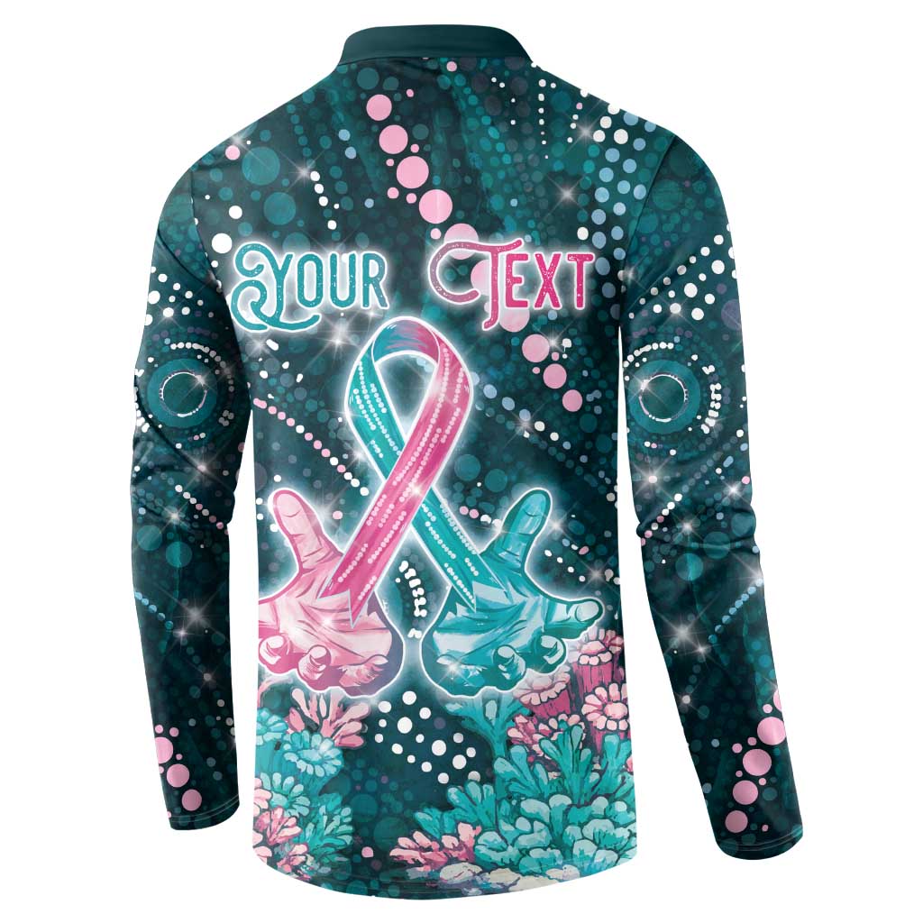 Personalised Hereditary Cancer Awareness Button Sweatshirt Hope Ribbon With Aussie Teal Duncan Coral