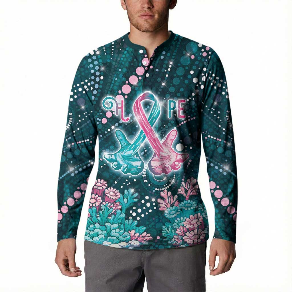 Personalised Hereditary Cancer Awareness Button Sweatshirt Hope Ribbon With Aussie Teal Duncan Coral