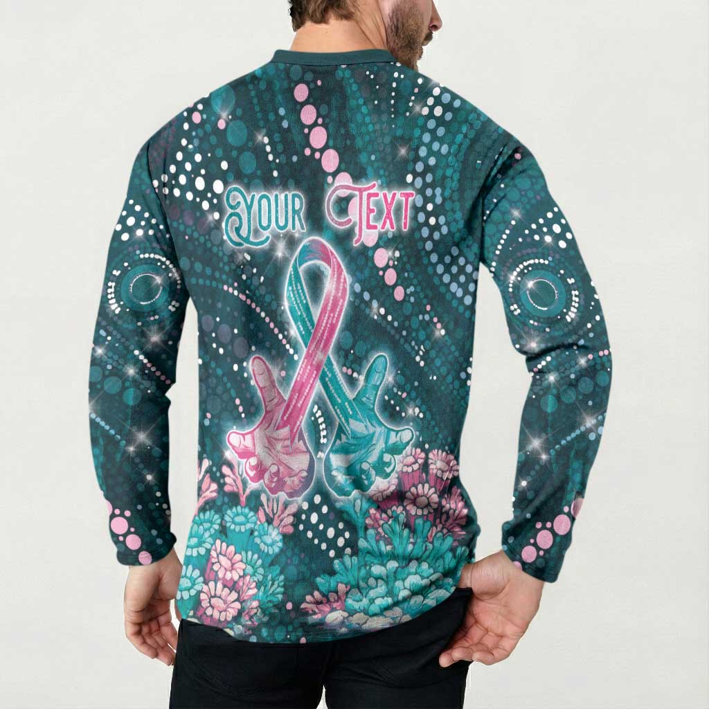 Personalised Hereditary Cancer Awareness Button Sweatshirt Hope Ribbon With Aussie Teal Duncan Coral