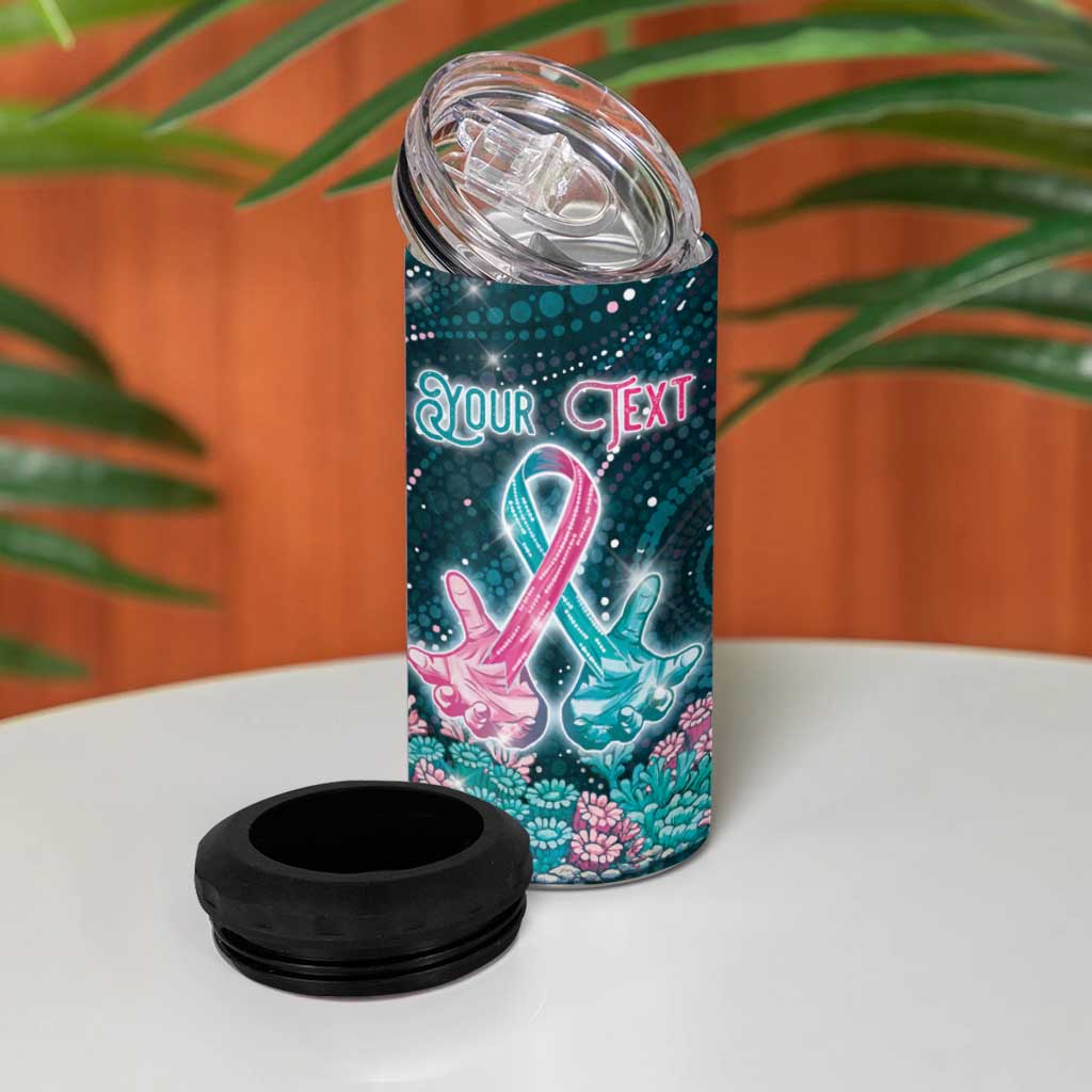 Personalised Hereditary Cancer Awareness 4 in 1 Can Cooler Tumbler Hope Ribbon With Aussie Teal Duncan Coral