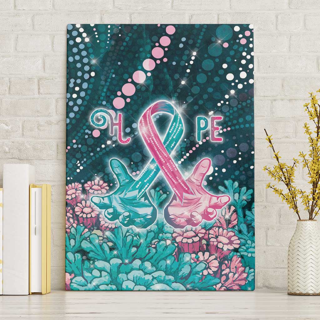 Hereditary Cancer Awareness Canvas Wall Art Hope Ribbon With Aussie Teal Duncan Coral