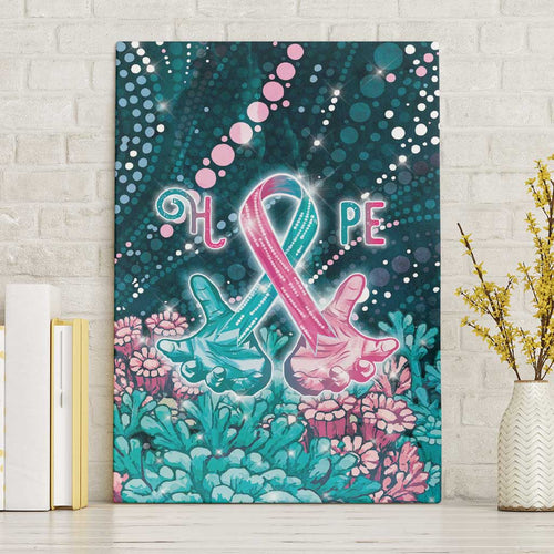 Hereditary Cancer Awareness Canvas Wall Art Hope Ribbon With Aussie Teal Duncan Coral