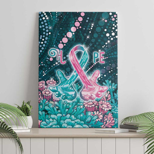 Hereditary Cancer Awareness Canvas Wall Art Hope Ribbon With Aussie Teal Duncan Coral