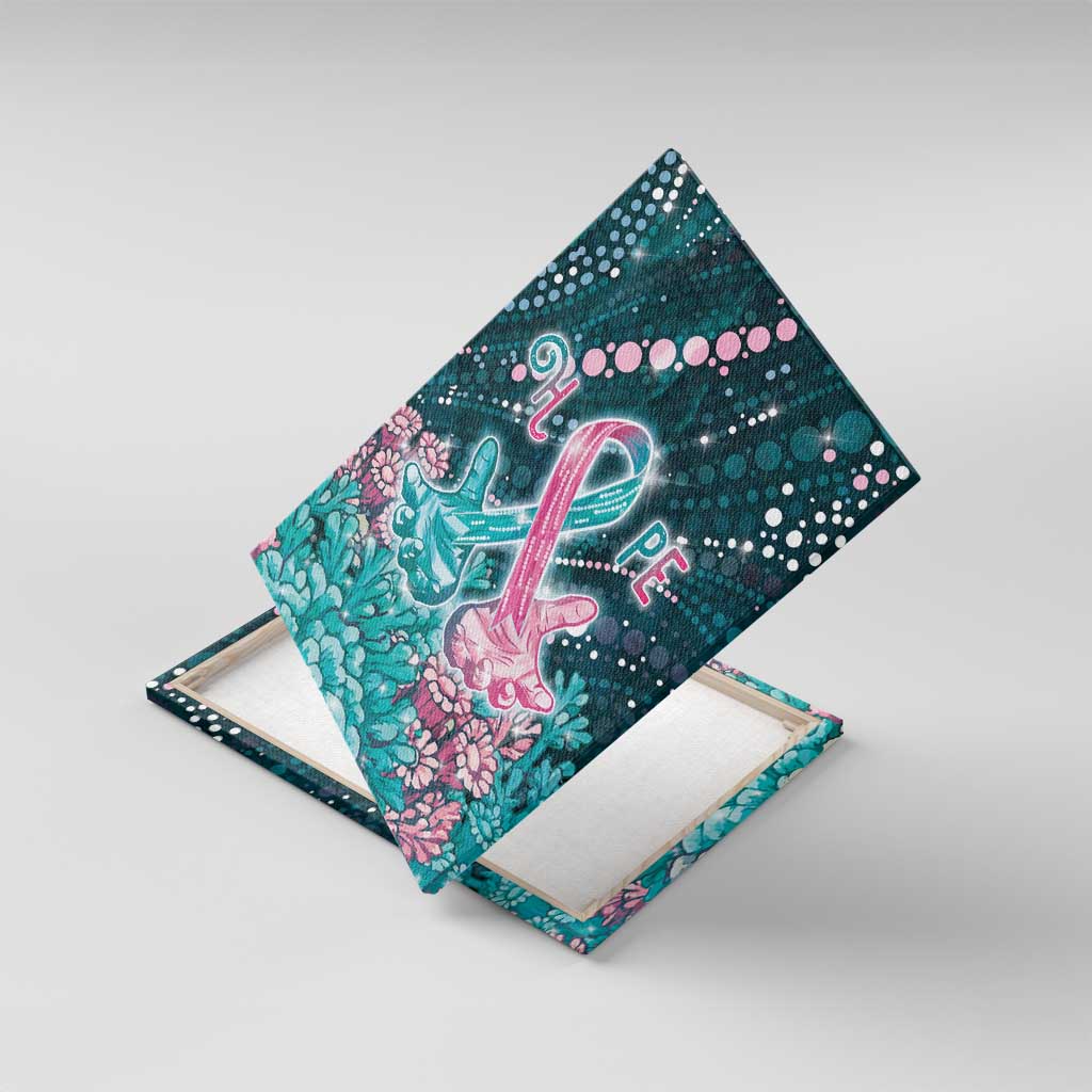 Hereditary Cancer Awareness Canvas Wall Art Hope Ribbon With Aussie Teal Duncan Coral