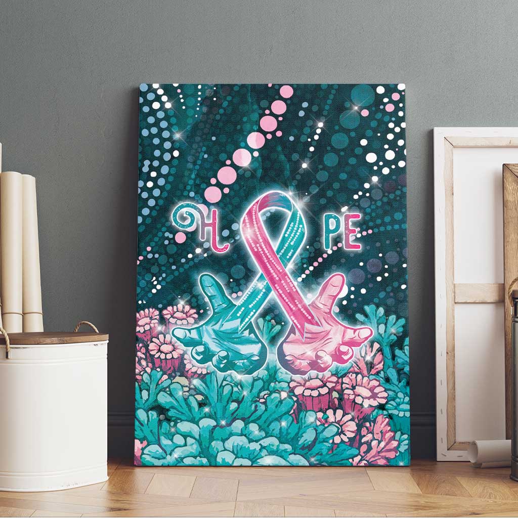 Hereditary Cancer Awareness Canvas Wall Art Hope Ribbon With Aussie Teal Duncan Coral