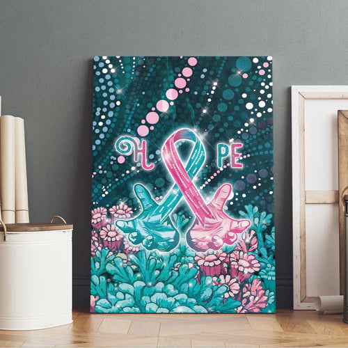 Hereditary Cancer Awareness Canvas Wall Art Hope Ribbon With Aussie Teal Duncan Coral