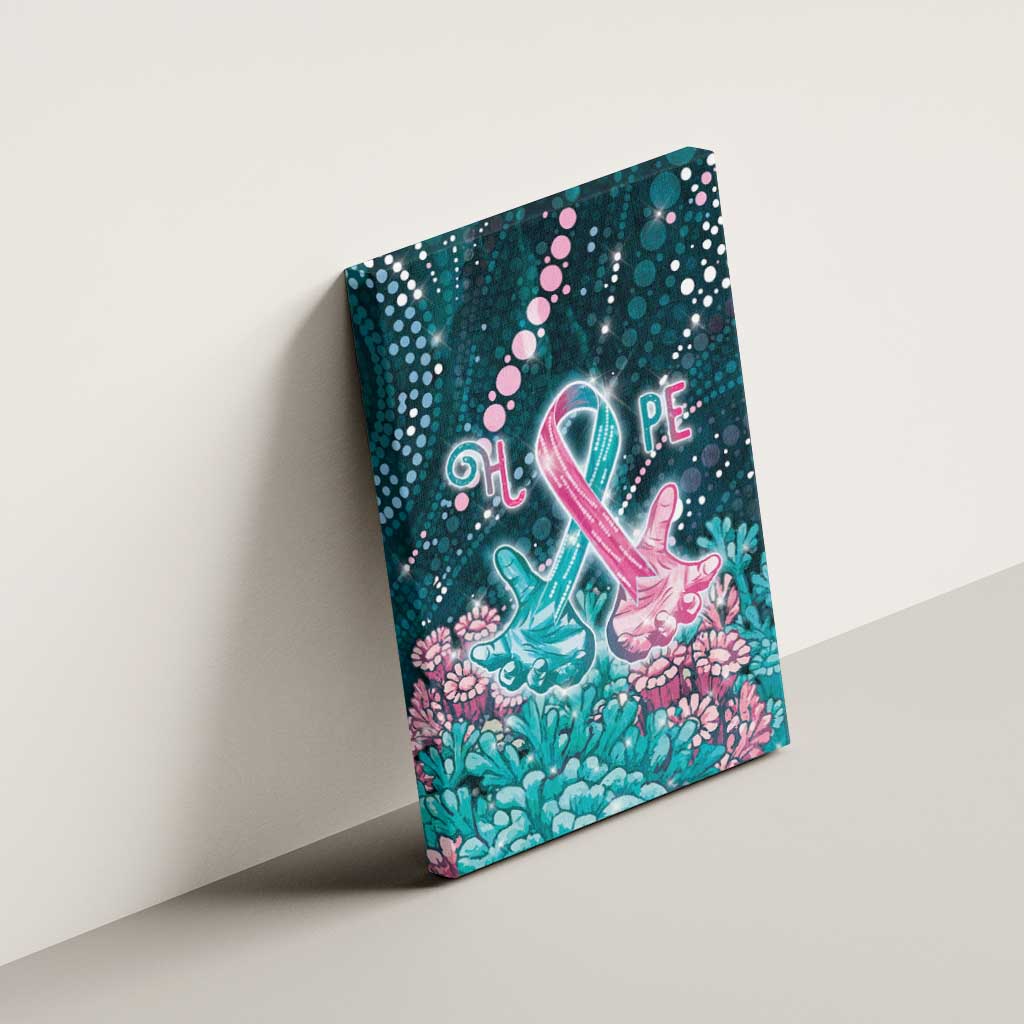 Hereditary Cancer Awareness Canvas Wall Art Hope Ribbon With Aussie Teal Duncan Coral