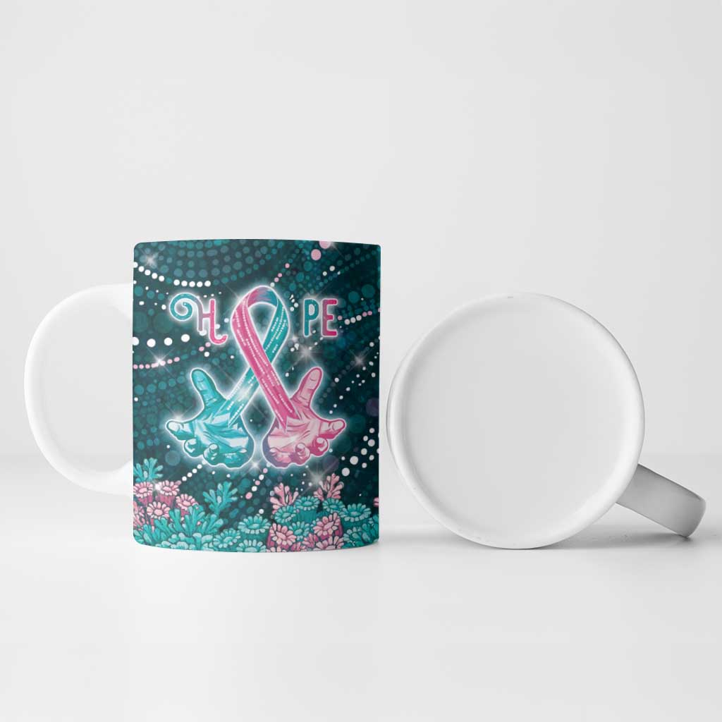 Personalised Hereditary Cancer Awareness Ceramic Mug Hope Ribbon With Aussie Teal Duncan Coral