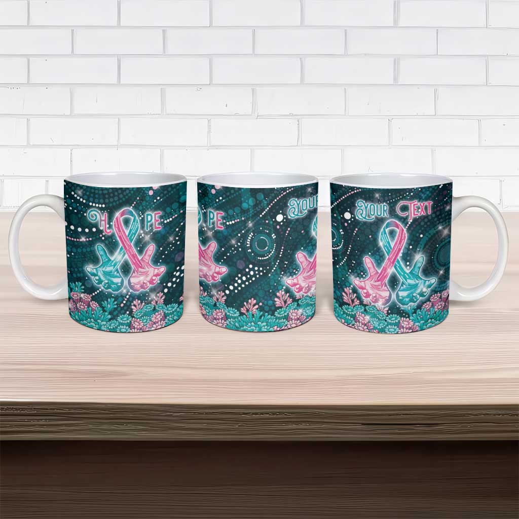 Personalised Hereditary Cancer Awareness Ceramic Mug Hope Ribbon With Aussie Teal Duncan Coral