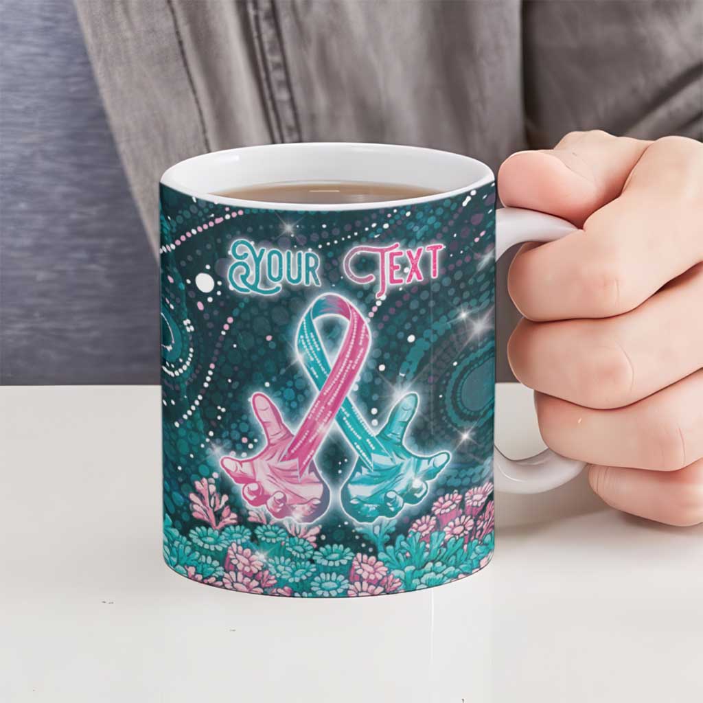 Personalised Hereditary Cancer Awareness Ceramic Mug Hope Ribbon With Aussie Teal Duncan Coral