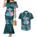 Personalised Hereditary Cancer Awareness Couples Matching Mermaid Dress and Hawaiian Shirt Hope Ribbon With Aussie Teal Duncan Coral