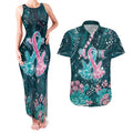 Personalised Hereditary Cancer Awareness Couples Matching Tank Maxi Dress and Hawaiian Shirt Hope Ribbon With Aussie Teal Duncan Coral