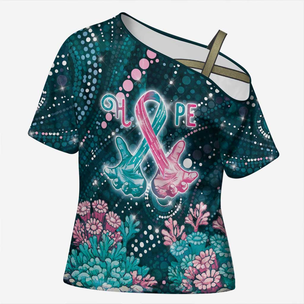 Personalised Hereditary Cancer Awareness Cross Shoulder Shirt Hope Ribbon With Aussie Teal Duncan Coral