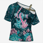 Personalised Hereditary Cancer Awareness Cross Shoulder Shirt Hope Ribbon With Aussie Teal Duncan Coral