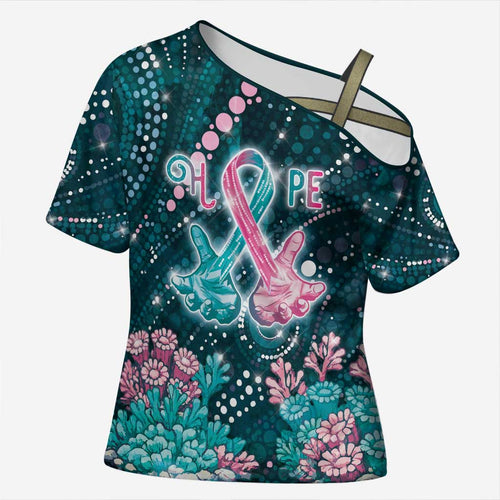 Personalised Hereditary Cancer Awareness Cross Shoulder Shirt Hope Ribbon With Aussie Teal Duncan Coral