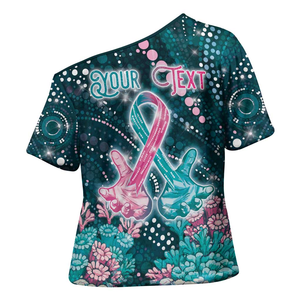 Personalised Hereditary Cancer Awareness Cross Shoulder Shirt Hope Ribbon With Aussie Teal Duncan Coral