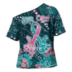 Personalised Hereditary Cancer Awareness Cross Shoulder Shirt Hope Ribbon With Aussie Teal Duncan Coral