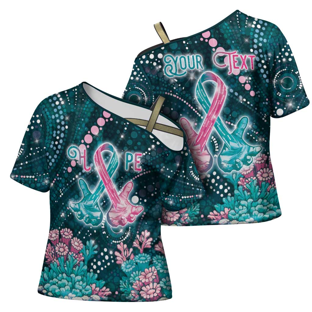 Personalised Hereditary Cancer Awareness Cross Shoulder Shirt Hope Ribbon With Aussie Teal Duncan Coral