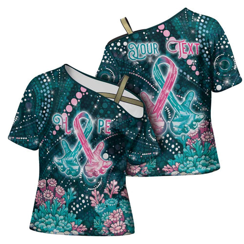 Personalised Hereditary Cancer Awareness Cross Shoulder Shirt Hope Ribbon With Aussie Teal Duncan Coral