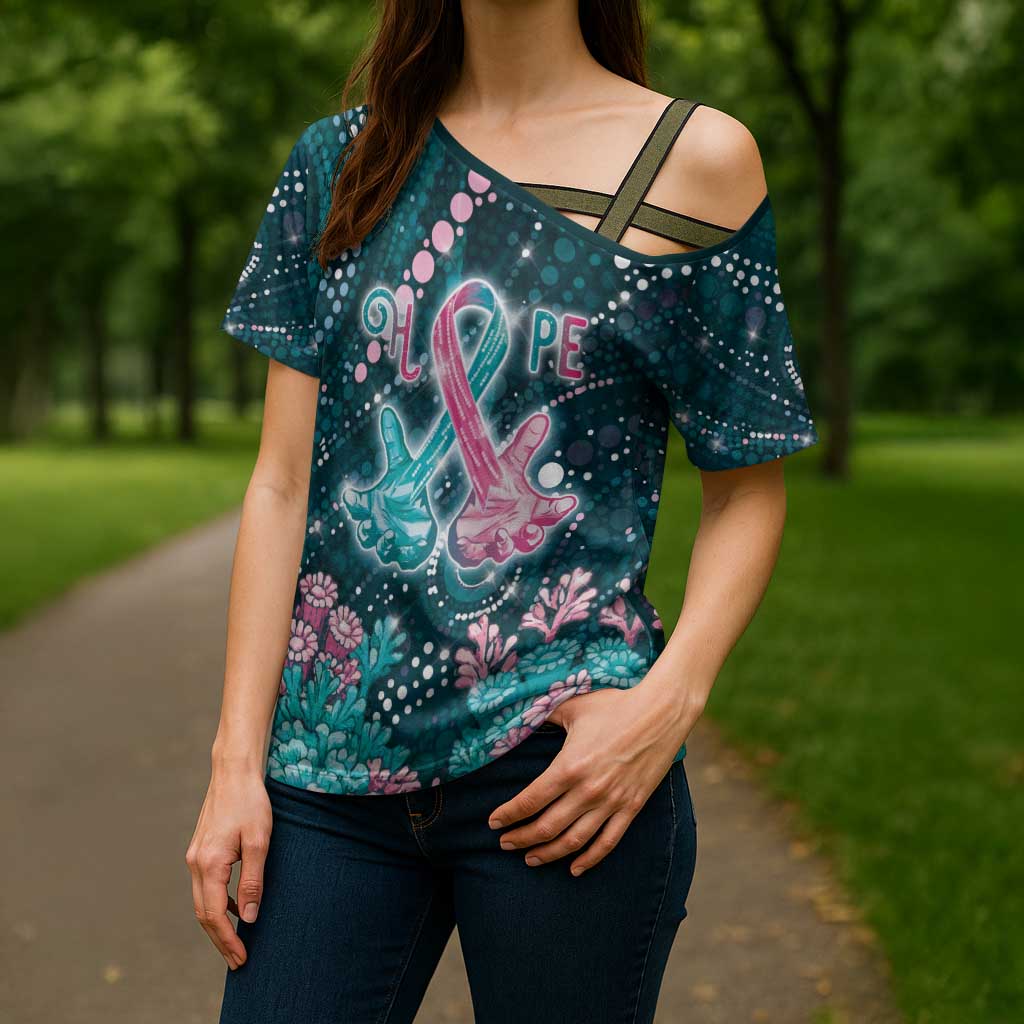 Personalised Hereditary Cancer Awareness Cross Shoulder Shirt Hope Ribbon With Aussie Teal Duncan Coral