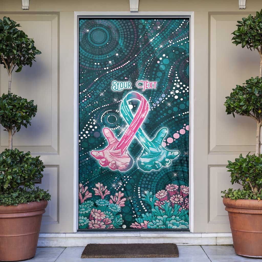 Personalised Hereditary Cancer Awareness Door Cover Hope Ribbon With Aussie Teal Duncan Coral