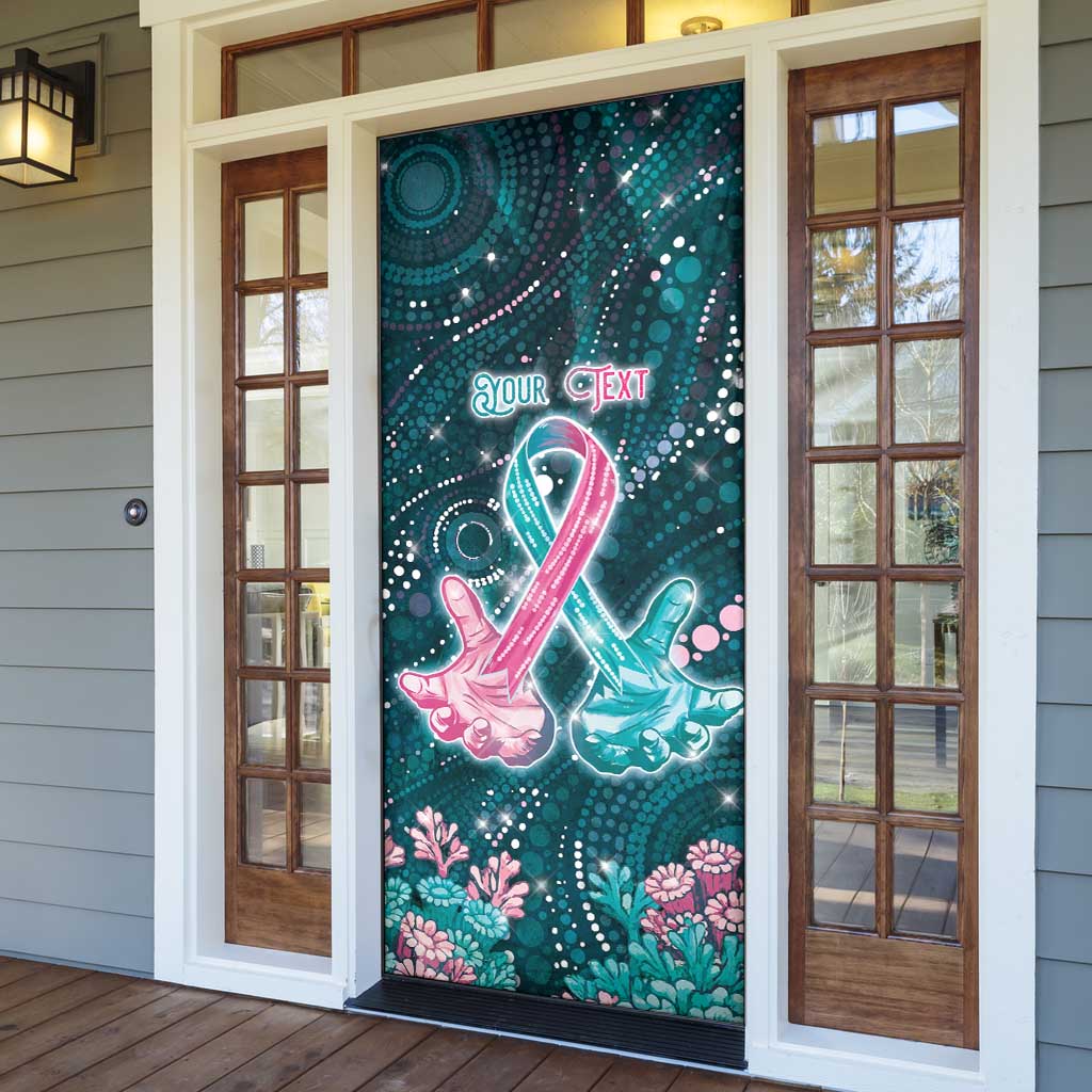 Personalised Hereditary Cancer Awareness Door Cover Hope Ribbon With Aussie Teal Duncan Coral