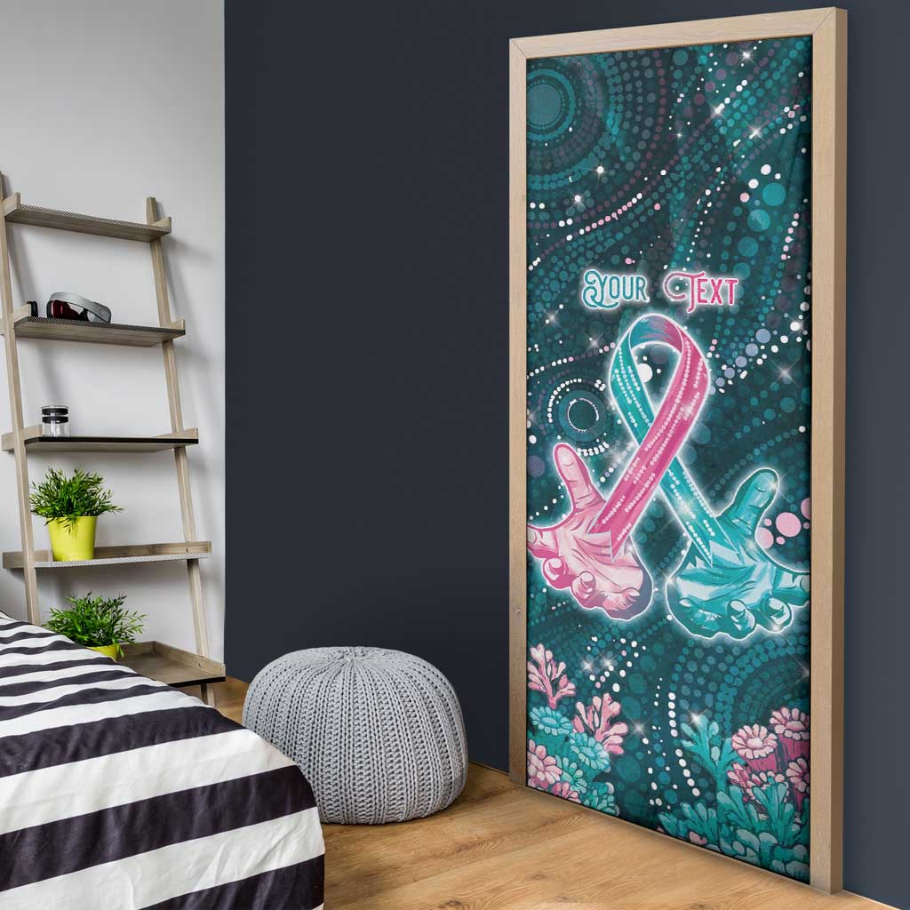 Personalised Hereditary Cancer Awareness Door Cover Hope Ribbon With Aussie Teal Duncan Coral