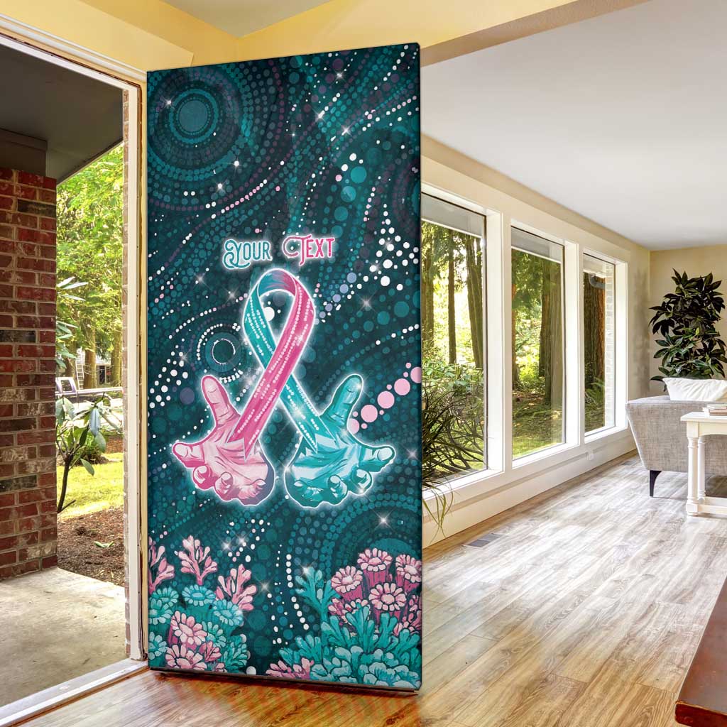 Personalised Hereditary Cancer Awareness Door Cover Hope Ribbon With Aussie Teal Duncan Coral