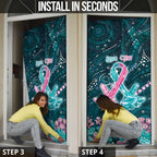 Personalised Hereditary Cancer Awareness Door Cover Hope Ribbon With Aussie Teal Duncan Coral
