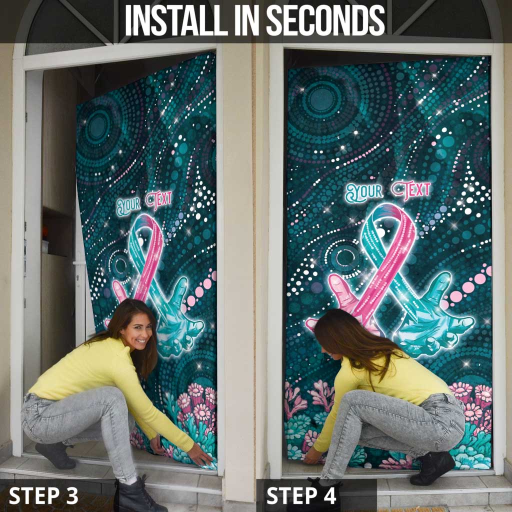 Personalised Hereditary Cancer Awareness Door Cover Hope Ribbon With Aussie Teal Duncan Coral