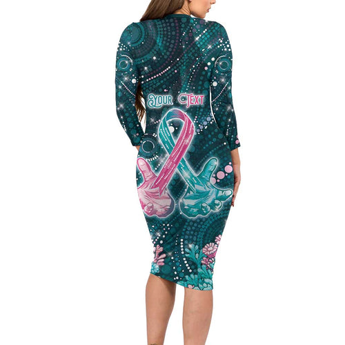 Personalised Hereditary Cancer Awareness Family Matching Long Sleeve Bodycon Dress and Hawaiian Shirt Hope Ribbon With Aussie Teal Duncan Coral