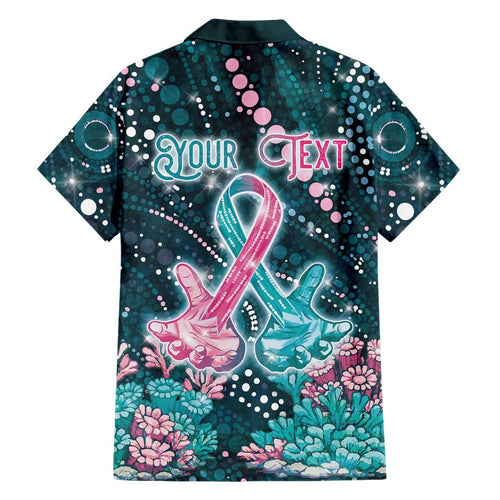 Personalised Hereditary Cancer Awareness Family Matching Off The Shoulder Long Sleeve Dress and Hawaiian Shirt Hope Ribbon With Aussie Teal Duncan Coral
