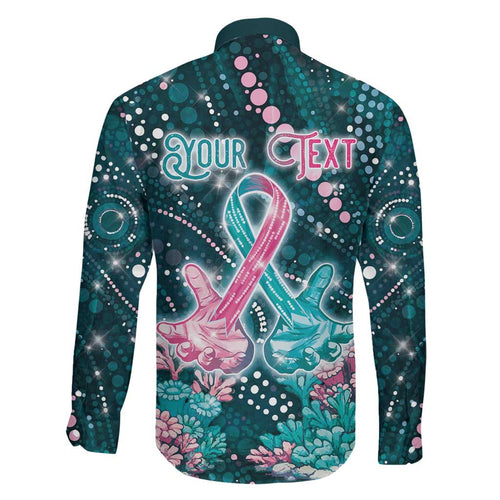 Personalised Hereditary Cancer Awareness Family Matching Off The Shoulder Long Sleeve Dress and Hawaiian Shirt Hope Ribbon With Aussie Teal Duncan Coral
