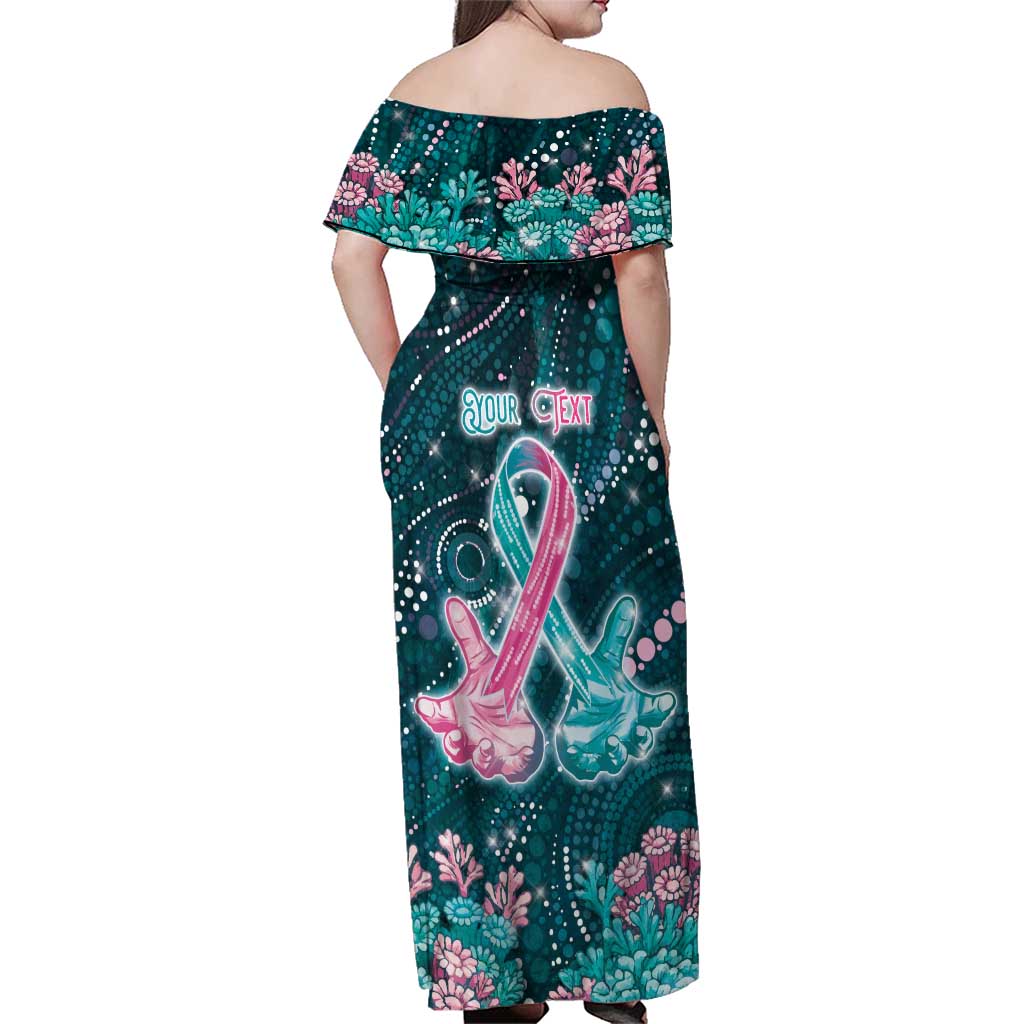 Personalised Hereditary Cancer Awareness Family Matching Off Shoulder Maxi Dress and Hawaiian Shirt Hope Ribbon With Aussie Teal Duncan Coral