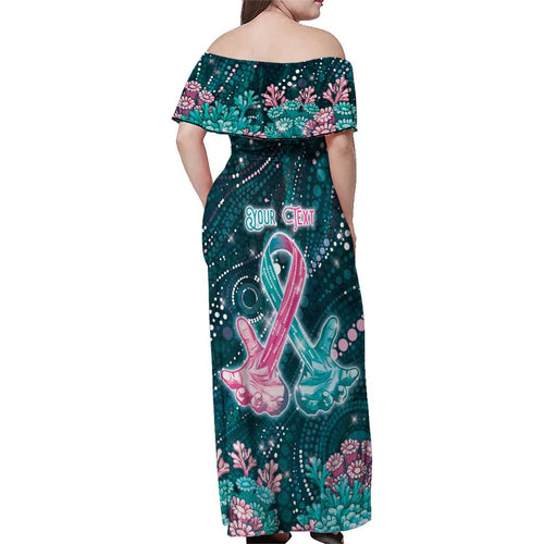 Personalised Hereditary Cancer Awareness Family Matching Off Shoulder Maxi Dress and Hawaiian Shirt Hope Ribbon With Aussie Teal Duncan Coral