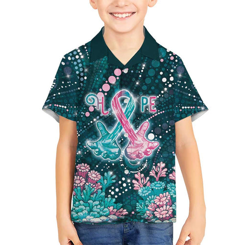Personalised Hereditary Cancer Awareness Family Matching Off Shoulder Maxi Dress and Hawaiian Shirt Hope Ribbon With Aussie Teal Duncan Coral
