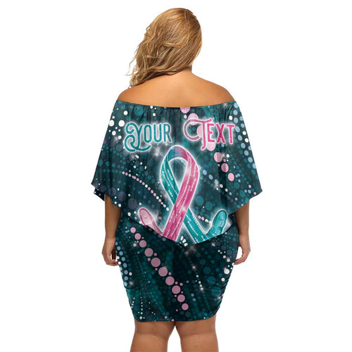 Personalised Hereditary Cancer Awareness Family Matching Off Shoulder Short Dress and Hawaiian Shirt Hope Ribbon With Aussie Teal Duncan Coral