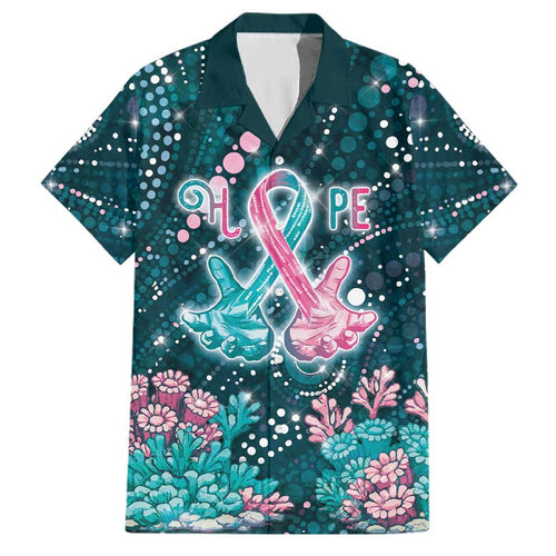 Personalised Hereditary Cancer Awareness Family Matching Puletasi and Hawaiian Shirt Hope Ribbon With Aussie Teal Duncan Coral