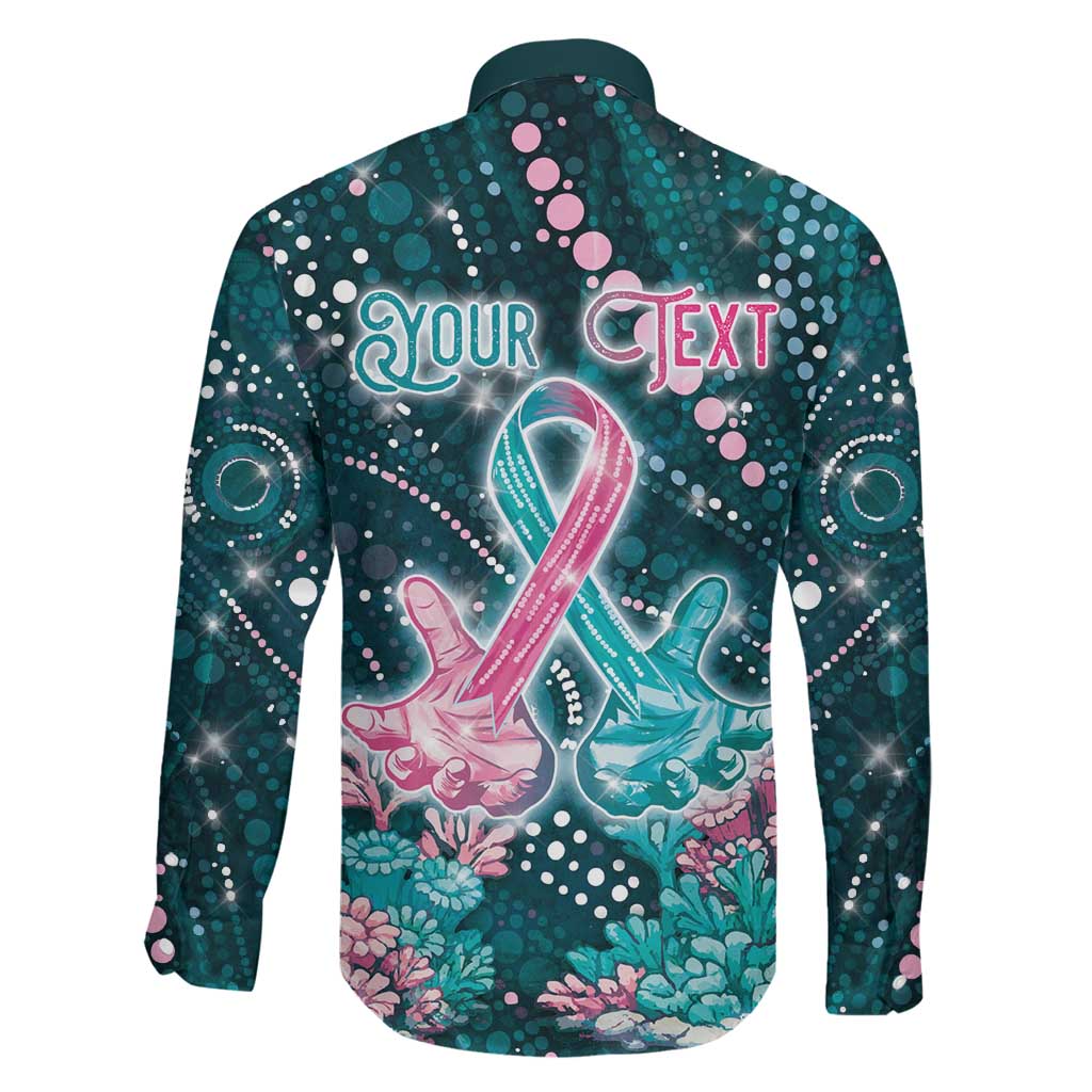 Personalised Hereditary Cancer Awareness Family Matching Short Sleeve Bodycon Dress and Hawaiian Shirt Hope Ribbon With Aussie Teal Duncan Coral