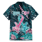 Personalised Hereditary Cancer Awareness Family Matching Summer Maxi Dress and Hawaiian Shirt Hope Ribbon With Aussie Teal Duncan Coral