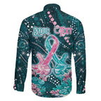 Personalised Hereditary Cancer Awareness Family Matching Summer Maxi Dress and Hawaiian Shirt Hope Ribbon With Aussie Teal Duncan Coral