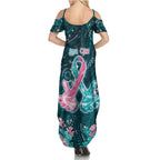 Personalised Hereditary Cancer Awareness Family Matching Summer Maxi Dress and Hawaiian Shirt Hope Ribbon With Aussie Teal Duncan Coral