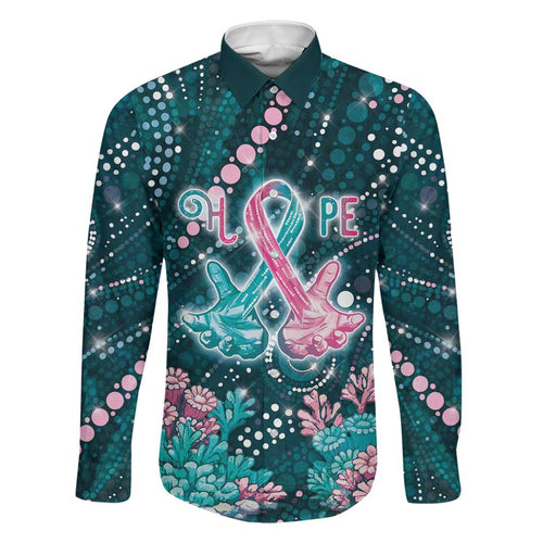 Personalised Hereditary Cancer Awareness Family Matching Tank Maxi Dress and Hawaiian Shirt Hope Ribbon With Aussie Teal Duncan Coral
