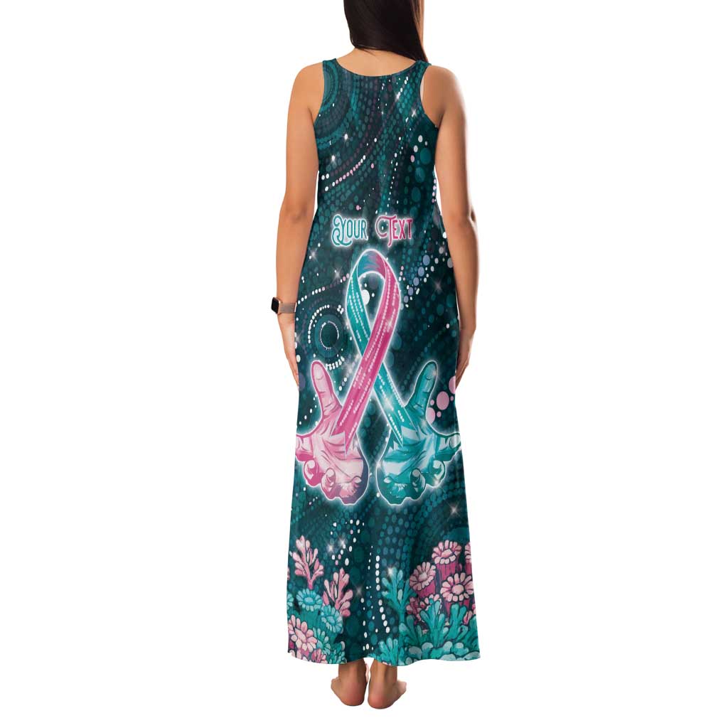 Personalised Hereditary Cancer Awareness Family Matching Tank Maxi Dress and Hawaiian Shirt Hope Ribbon With Aussie Teal Duncan Coral