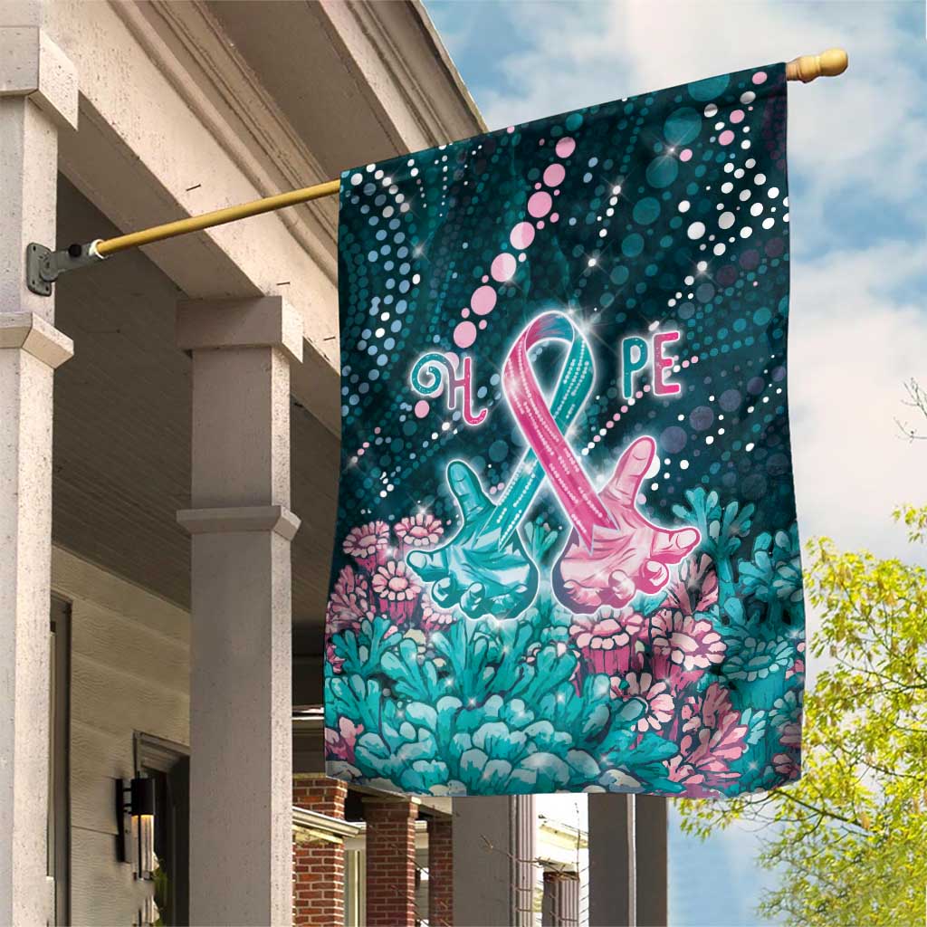 Hereditary Cancer Awareness Garden Flag Hope Ribbon With Aussie Teal Duncan Coral